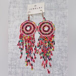 Colorful Multicolor Beaded Fringe Earrings - Women Jewelry